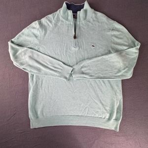 Vineyard Vines Men's M Seafoam Green Saltwater 1/4 Zip Sweater Whale Mock Neck